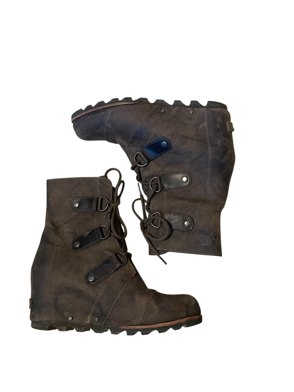 H8- Sorel Brown Lace-Up Wedge Ankle Boots